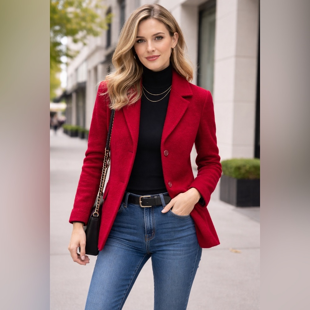 Kate Hill Soft Red Single Breasted Wool Coat Size 8
